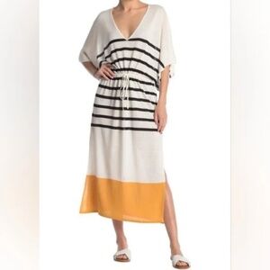 NWOT Frame Striped Slouchy Linen V-Neck Maxi Dress Caftan Cover-Up Size XS/S